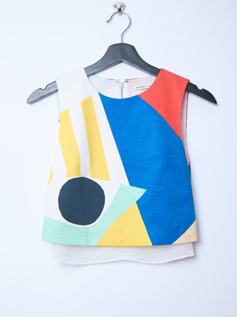 Alice + Olivia Giana Abstract Geometric Layered Sleeveless Crop Top Blouse XS